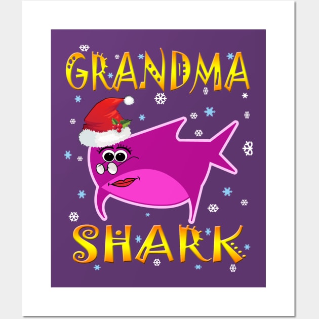 Christmas Grandma Shark Funny Design Gift Idea Wall Art by werdanepo